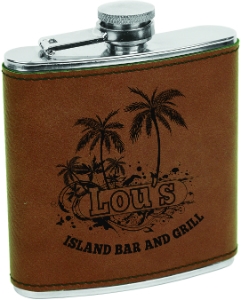Stainless Steel Flask with Dark Brown Leatherette
