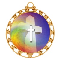 2-1/2" Superstar Color Insert Religious Cross Medal O34A-FCL-36