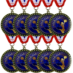 10-Pack of 2-1/2" UV Color Printed Cheerleading Medals with R/W/B Ribbons