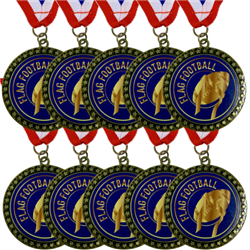 10-Pack of 2-1/2" UV Color Printed Flag Football Medals with R/W/B Ribbons
