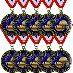 10-Pack of 2-1/2" UV Color Printed Football Medals with R/W/B Ribbons
