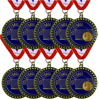 10-Pack of 2-1/2" UV Color Printed Volleyball Medals with R/W/B Ribbons