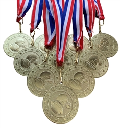 10-Pack of 2" Express Star Football Medals with R/W/B Ribbons