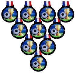10-Pack of 2-1/4" UV Color Printed Soccer Medals with R/W/B Ribbons