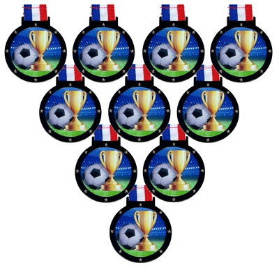 10-Pack of 2-1/4" UV Color Printed Soccer Medals with R/W/B Ribbons