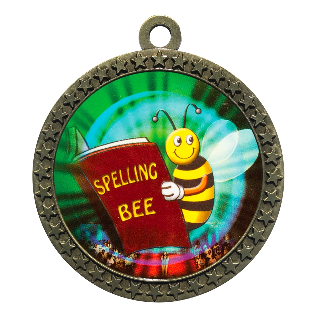 Gold Decade Awards Spelling Bee Honeycomb Medal Customize Now Spelling B Medallion with Honeycomb Neckband Silver or Bronze 3.25 Inch Wide