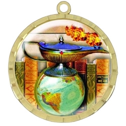 2-1/4" Bright Cut-Edge Lamp of Knowledge Scholastic Medal (D225-FCL012)