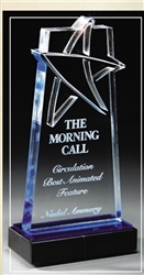 7" Deep Lasered Star Acrylic Award Trophy in Blue or Gold