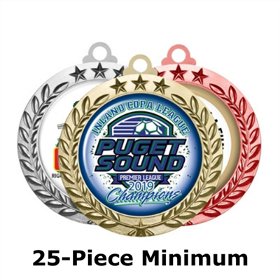 2-3/4" Bright Star Wreath Medals w/ 2" Full-Color Custom Insert EXP-030A