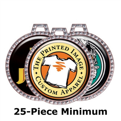 2-1/4"  White GEM Medals w/ 2" Full-Color Custom Insert EXP-040A
