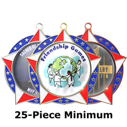 2-3/4" Patriotic Star Medals w/ 2" Full Color Custom Insert (EXP-075A)