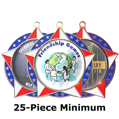 2-3/4" Patriotic Star Medals w/ 2" Full Color Custom Insert (EXP-075A)