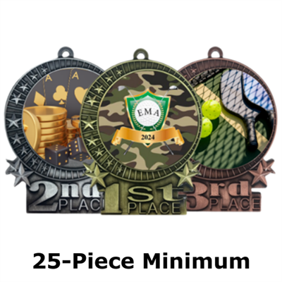 3" 1st 2nd 3rd Place Star Medals w/ 2" Full Color CUSTOM Insert SL-XMD700