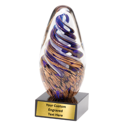 6-3/4" Blue Swirl Art Glass Sculpture Award (GLSC49)
