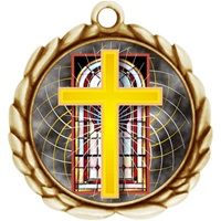 2-1/2" Wreath Color Insert Religious Cross Medal O32A-FCL-528
