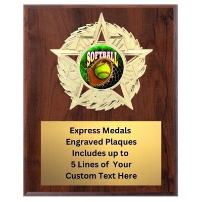 Star Mount Softball Plaque (4 Sizes)