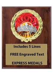 Beauty Queen Wreath Plaque with 5 Lines of Free Engraved Text (3 sizes)