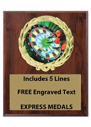 Darts Wreath Plaque with 5 Lines of Free Engraved Text (3 sizes)