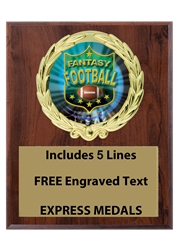 Fantasy Football Wreath Plaque with 5 Lines of Free Engraved Text (3 sizes)