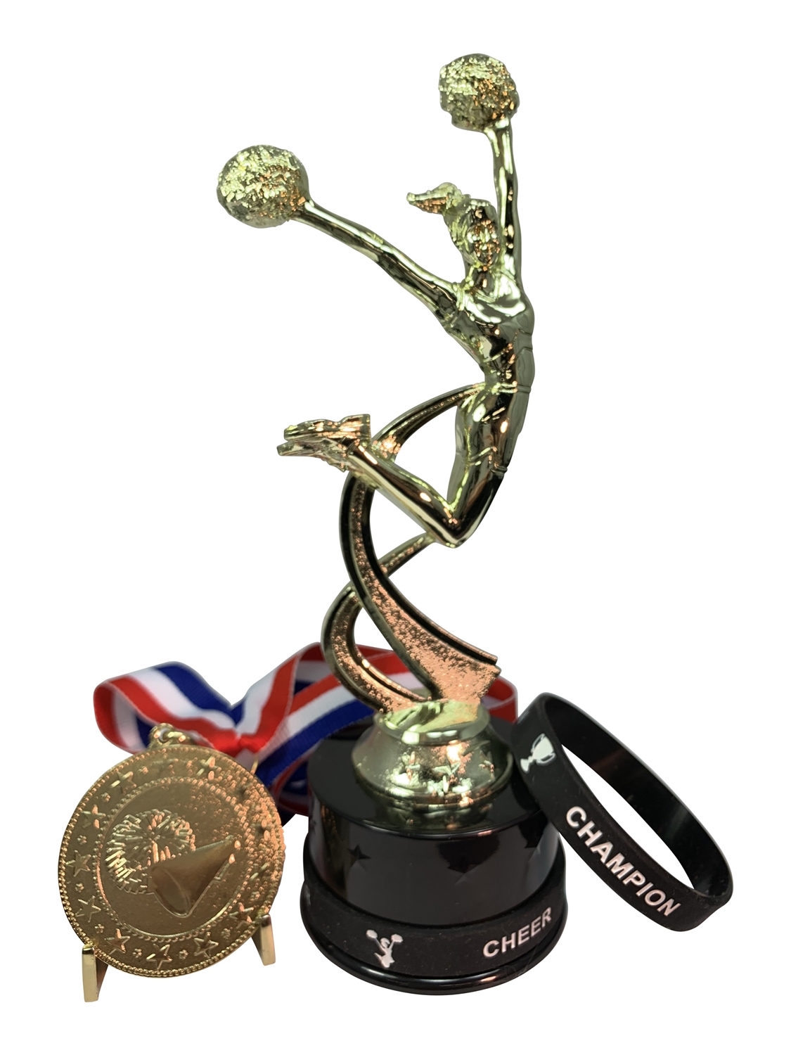 8 1/2"  well made black resin Gold. Cheer Leading Trophy by Golden Laces 