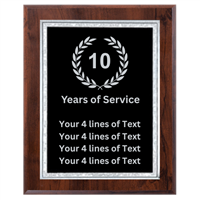 10 Year Service Award 8" x 10" Plaque (VL810-PP170B-S-10YR)