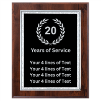 20 Year Service Award 9" x 12" Plaque (VL912-PP170C-S-20YR)