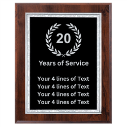 20 Year Service Award 9" x 12" Plaque (VL912-PP170C-S-20YR)