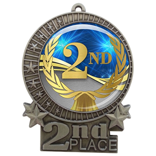 3" 2nd Place Medal with Epoxy Dome XMD-D02