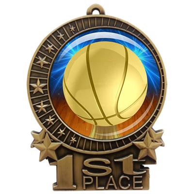 3" Basketball Medal with Epoxy Dome XMD-D10
