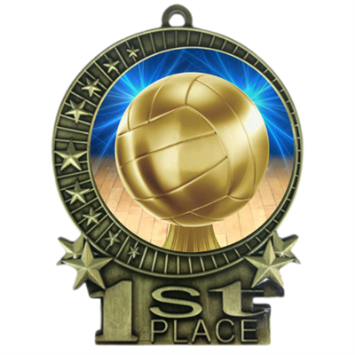 3" Volleyball Medal with Epoxy Dome XMD-D45