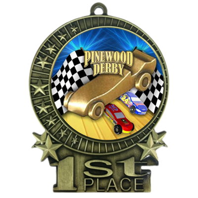 3" Pinewood Derby Medal with Epoxy Dome XMD-D70
