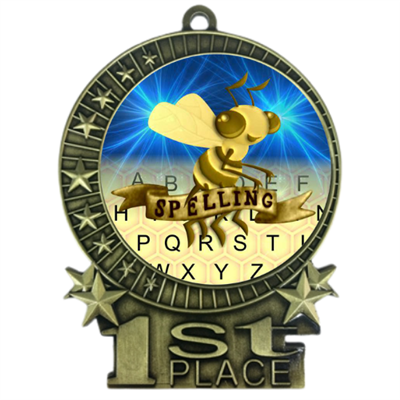 3" Spelling Bee Medal with Epoxy Dome XMD-D77