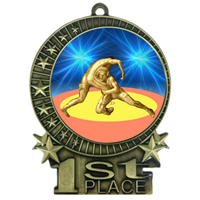 3" Wrestling Medal with Epoxy Dome XMD-D90