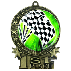 3" Full Color Checkered Flags Medals