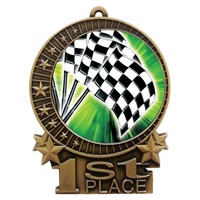 3" Full Color Checkered Flags Medals