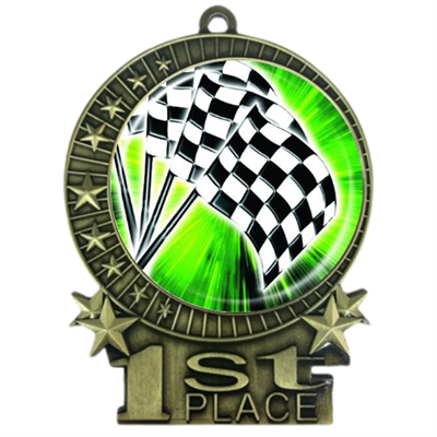 3" Full Color Checkered Flags Medals