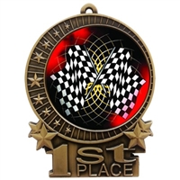 3" Full Color Checkered Flag Medals