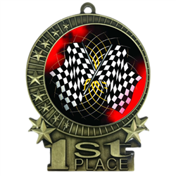 3" Full Color Checkered Flag Medals