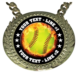 Personalized Flame Softball Champion Champ Chain