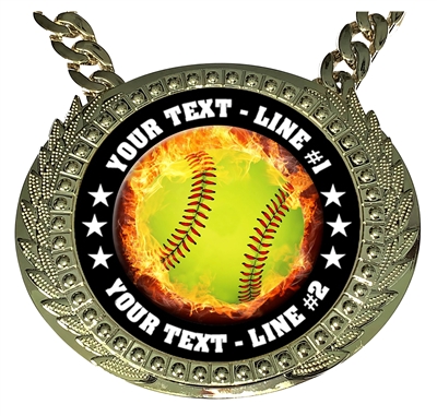 Personalized Flame Softball Champion Champ Chain